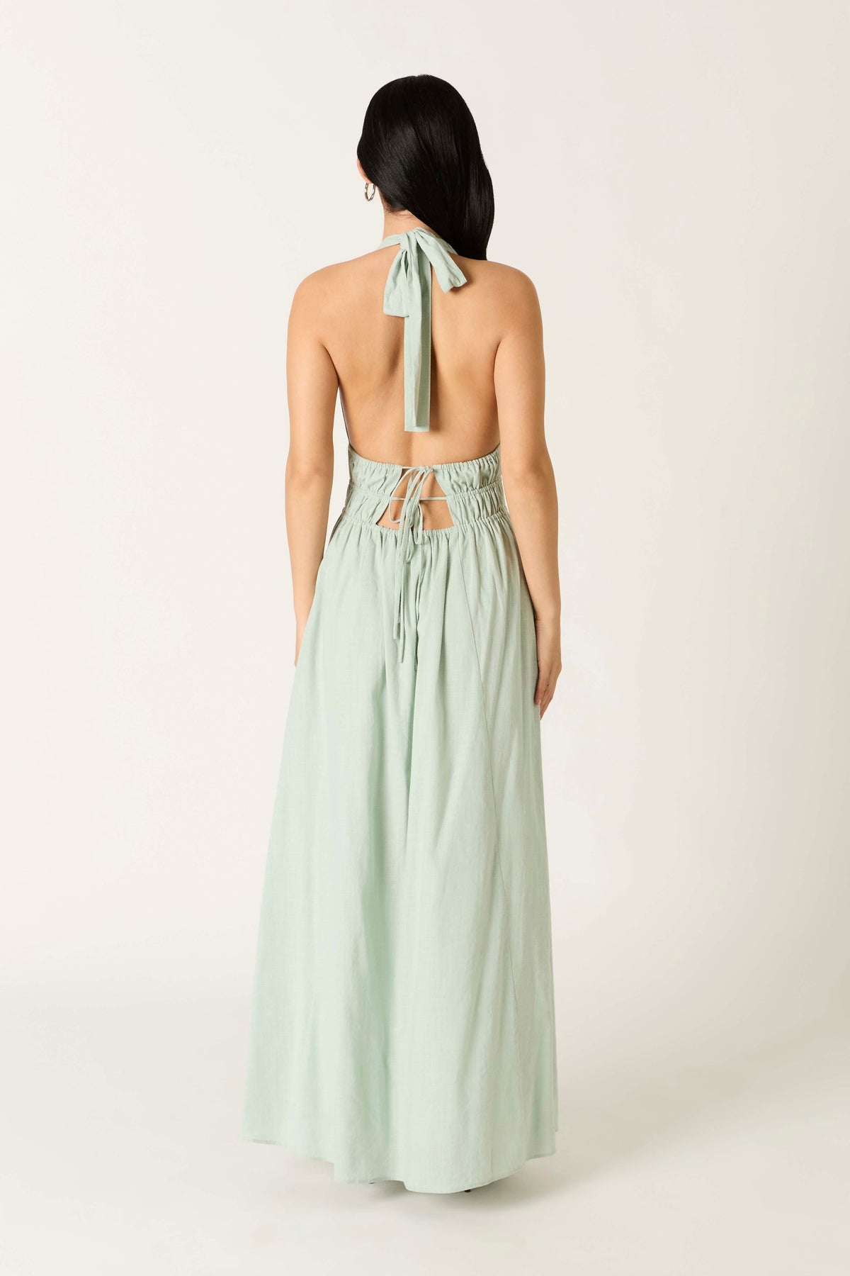 Mint green halter neck cotton maxi dress tie back