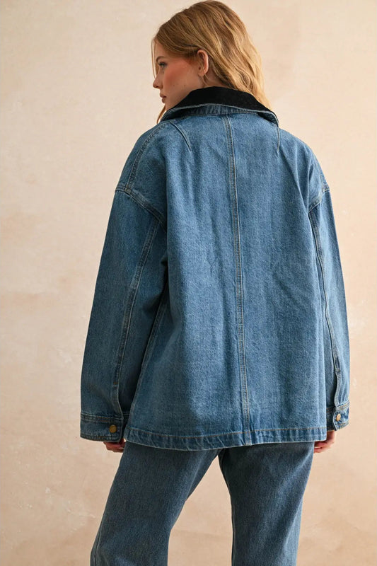 oversized denim jacket with corduroy collar