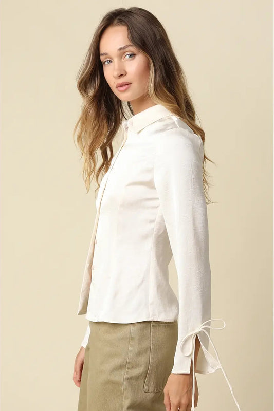 off-white tailored long-sleeve button-up shirt with side tie details
