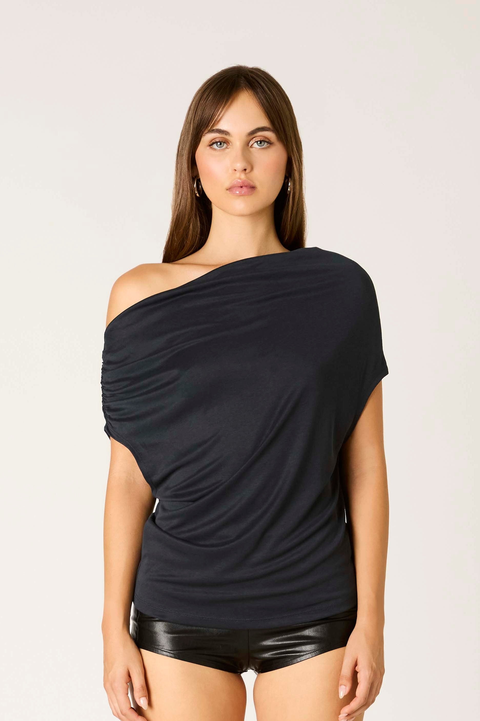black one shoulder slouchy top