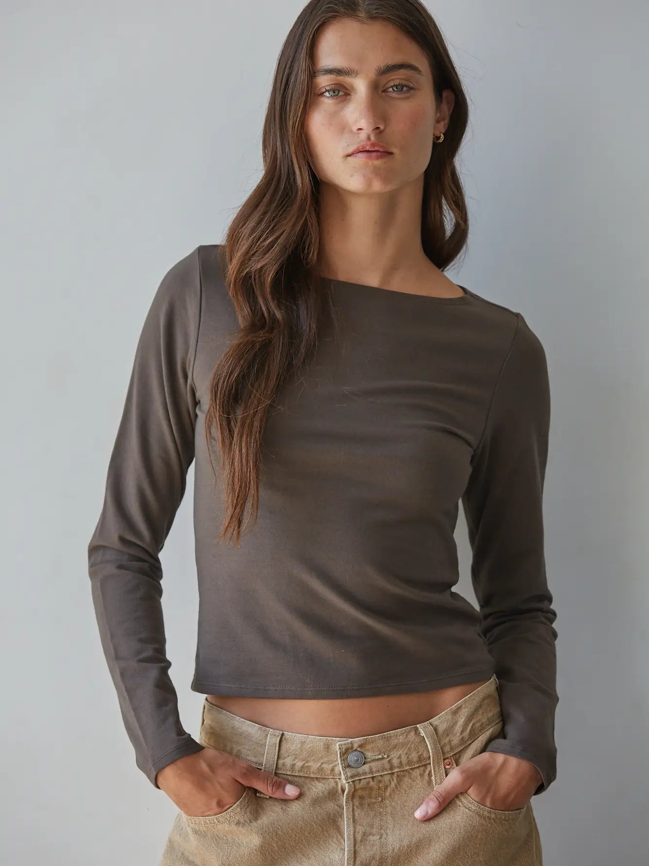 boat neck long sleeve shirt made with cotton