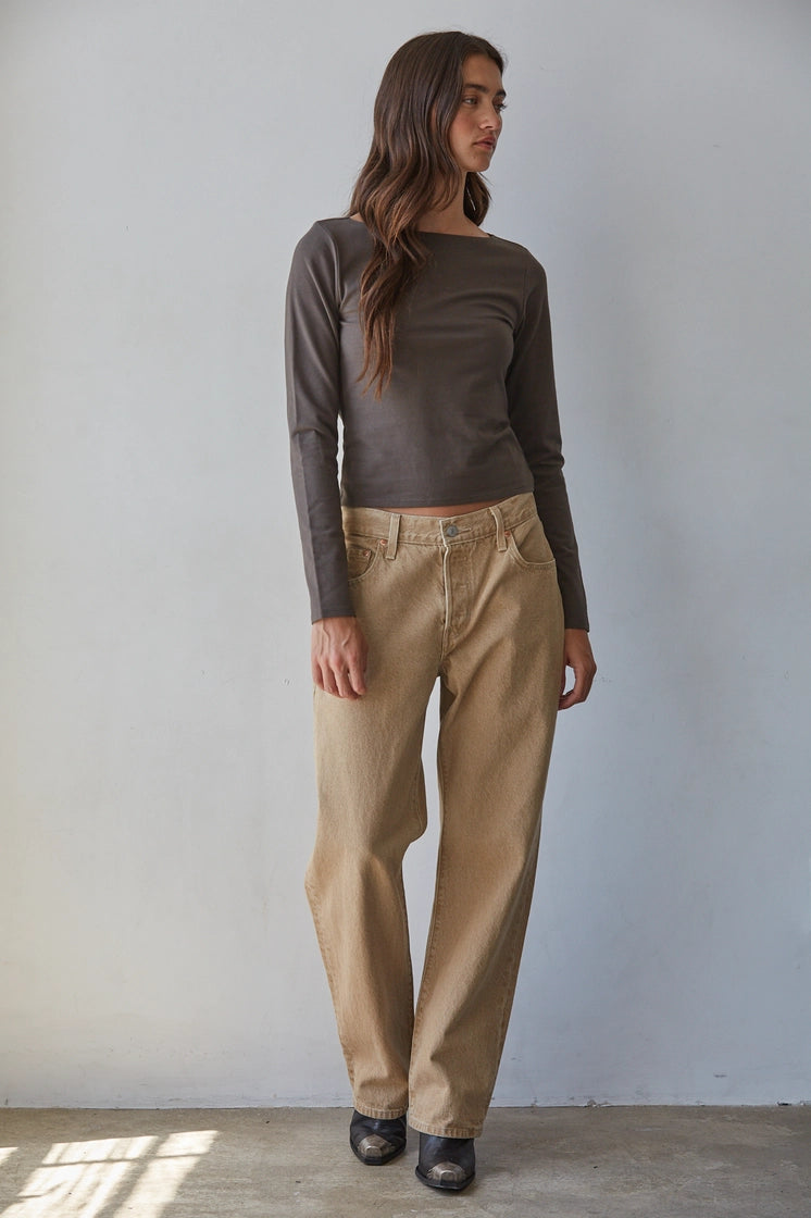 boat neck long sleeve shirt made with cotton