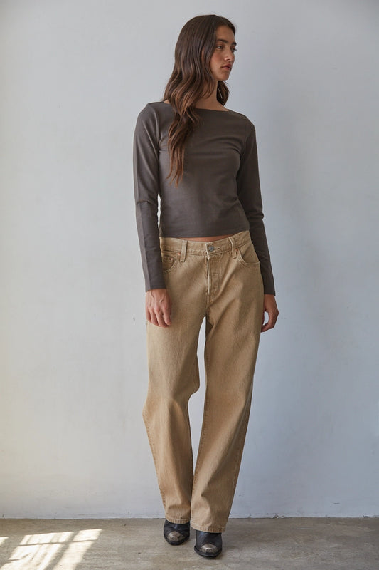 boat neck long sleeve shirt made with cotton
