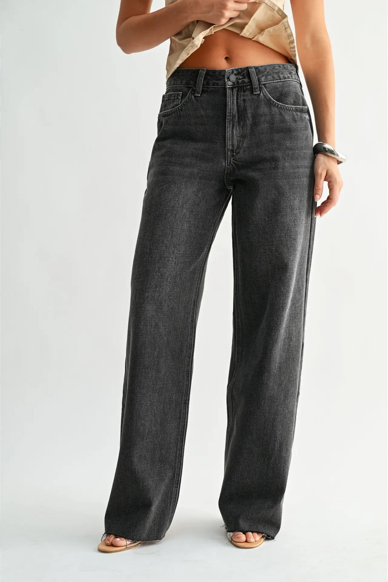 Washed Grey Wide Leg Jean