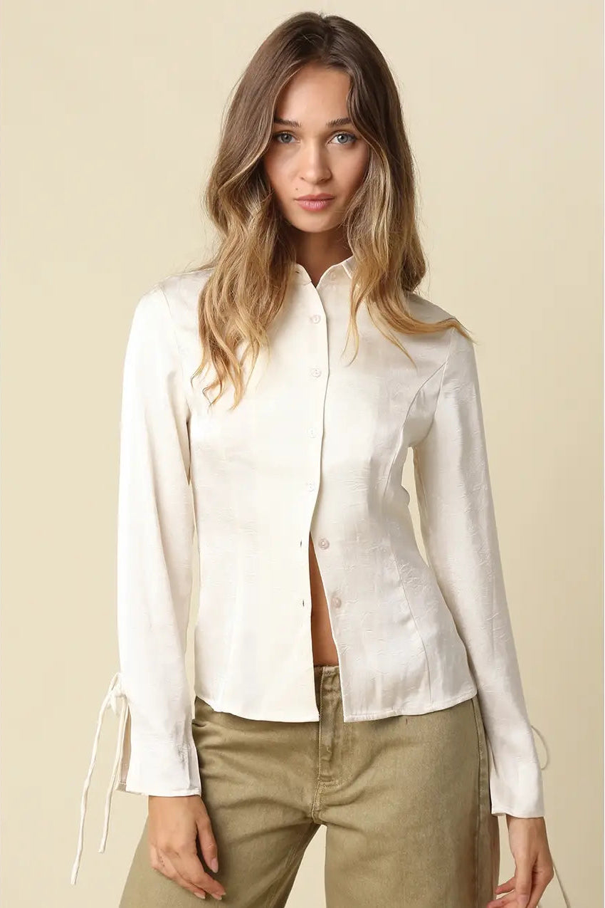 off-white tailored long-sleeve button-up shirt with side tie details