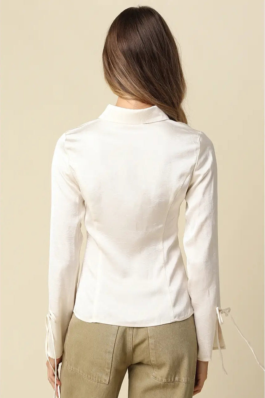 off-white tailored long-sleeve button-up shirt with side tie details