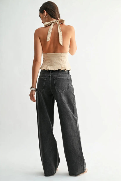 Washed Grey Wide Leg Jean