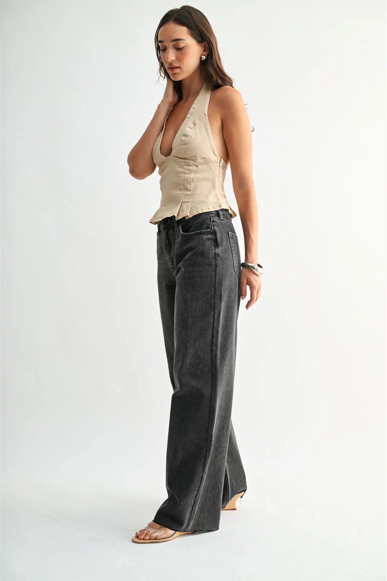 Washed Grey Wide Leg Jean