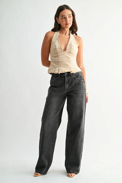 Washed Grey Wide Leg Jean